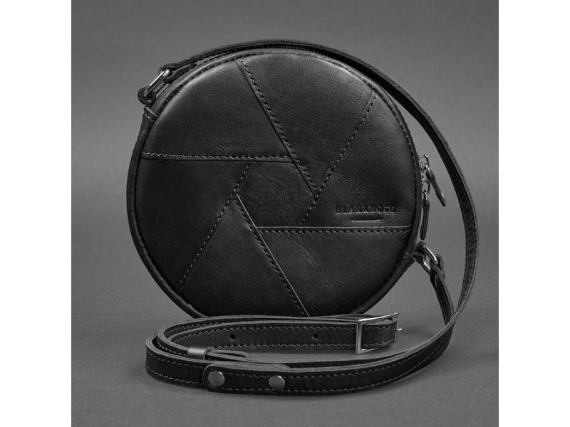 Кожаная круглая женская сумка Бон-Бон Krast черная, фото 8