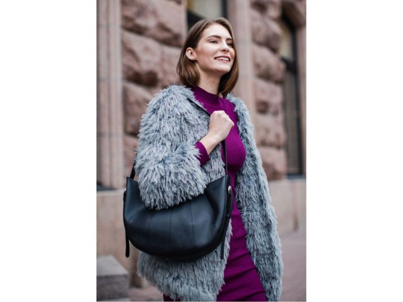 Кожаная женская сумка Круассан черная Krast, фото 10