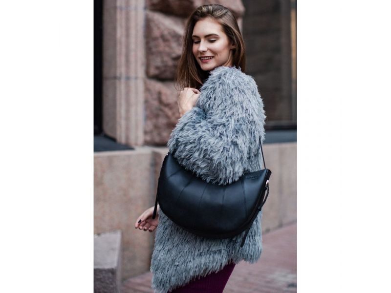 Кожаная женская сумка Круассан черная Krast, фото 7