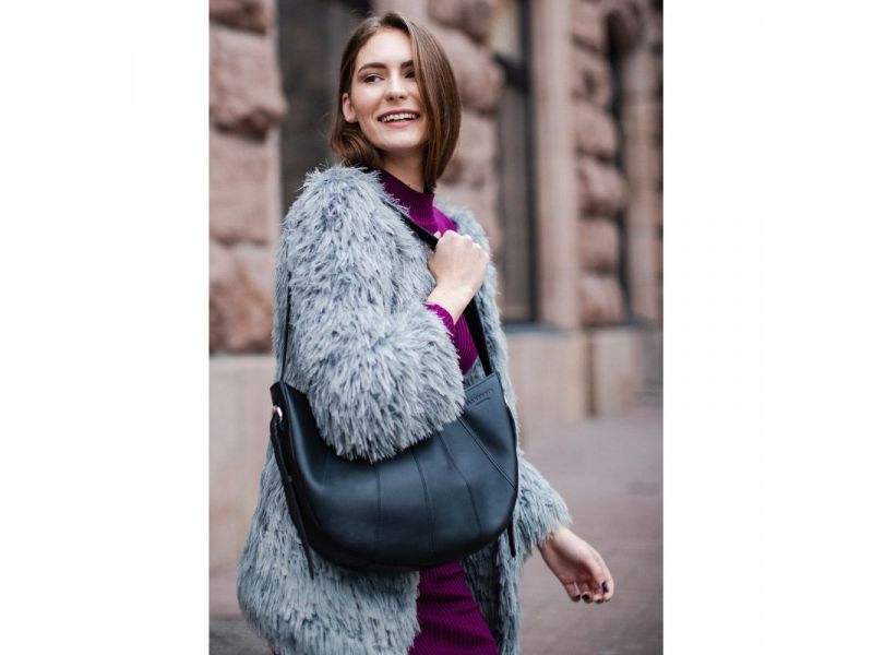 Кожаная женская сумка Круассан черная Krast, фото 8