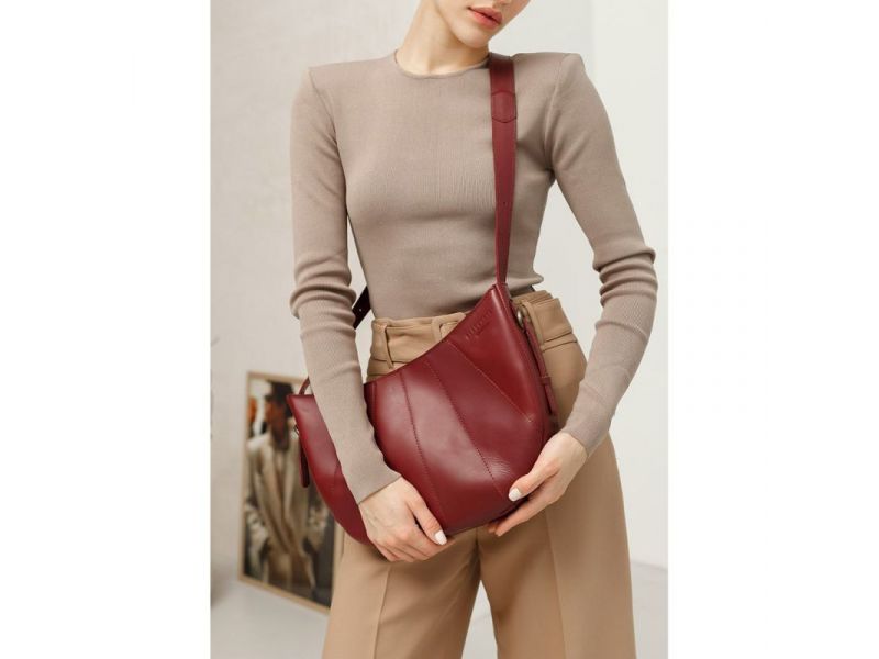 Кожаная женская сумка Круассан Krast бордовая, фото 8