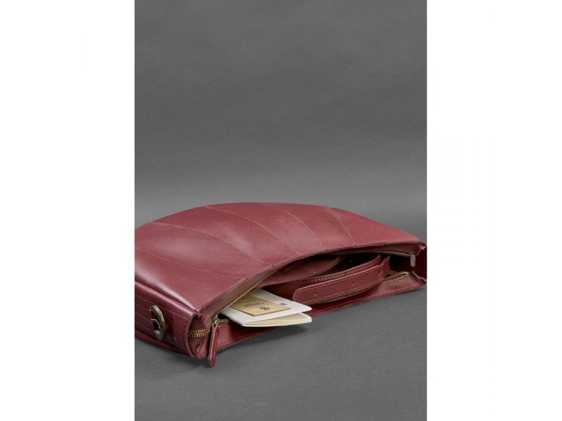 Кожаная женская сумка Круассан Krast бордовая, фото 4