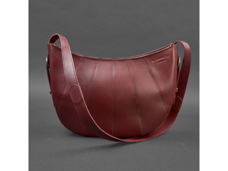 Кожаная женская сумка Круассан Krast бордовая, фото 9