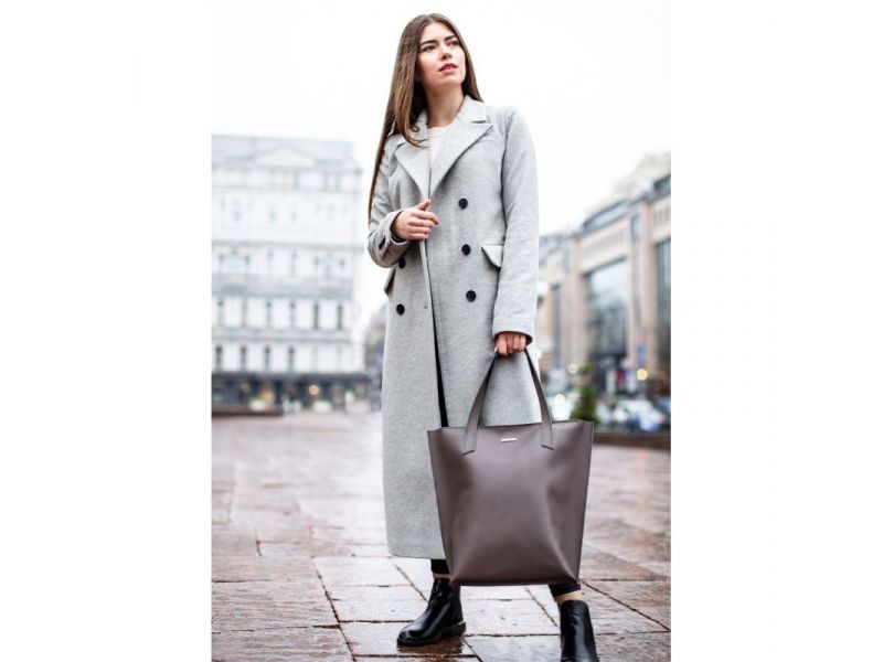 Кожаная женская сумка шоппер D.D. темно-бежевая, фото 8