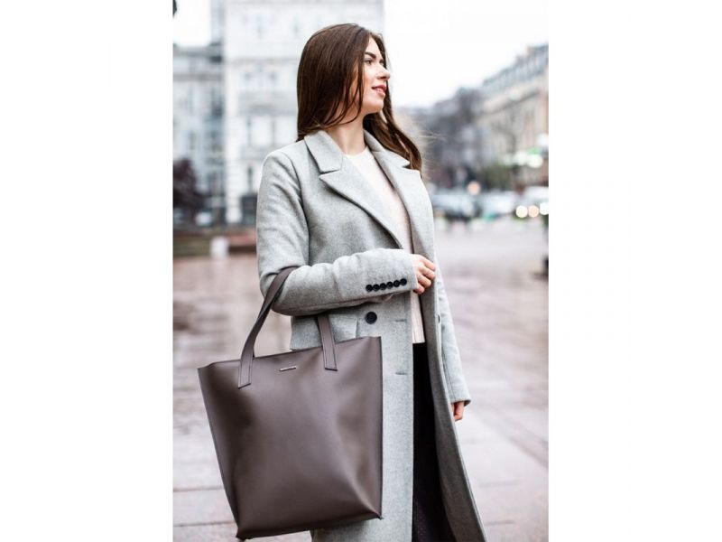 Кожаная женская сумка шоппер D.D. темно-бежевая, фото 7