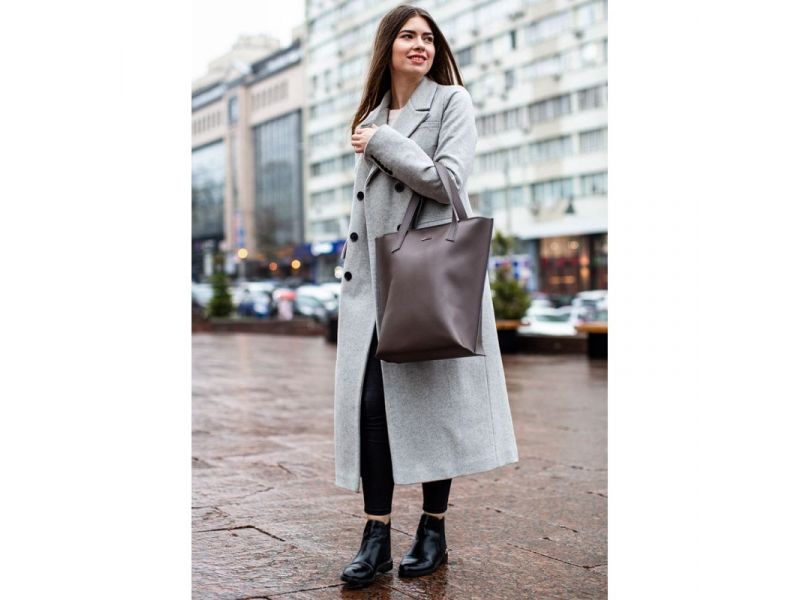 Кожаная женская сумка шоппер D.D. темно-бежевая, фото 9