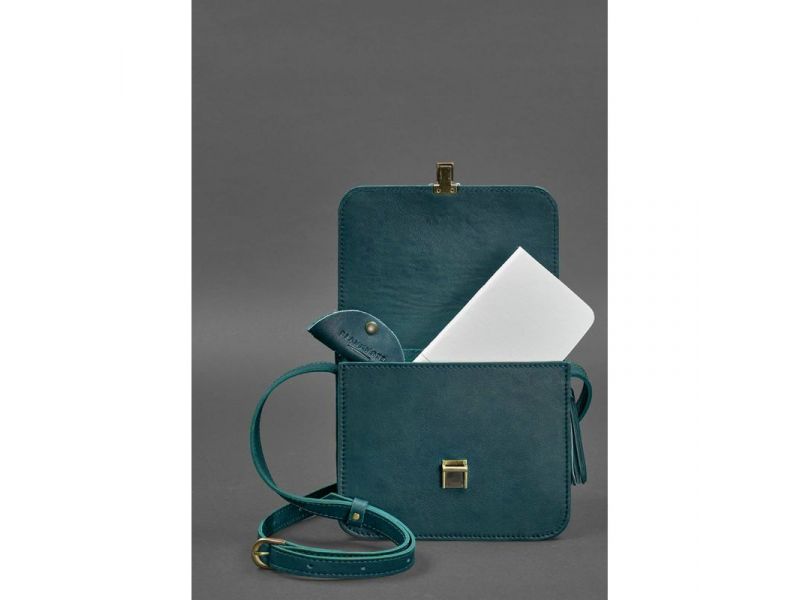 Кожаная женская бохо-сумка Лилу зеленая, фото 3