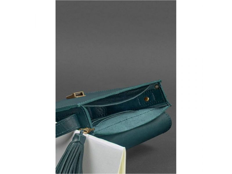 Кожаная женская бохо-сумка Лилу зеленая, фото 4