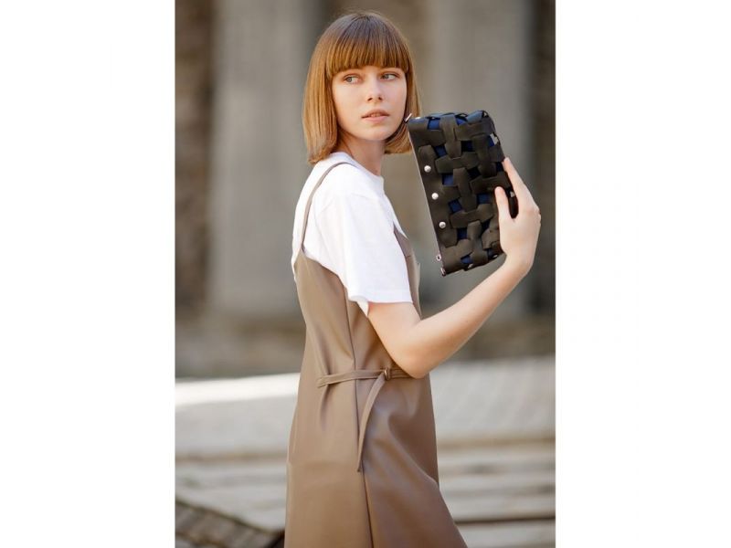 Кожаная плетеная женская сумка Пазл S черная Crazy Horse, фото 7