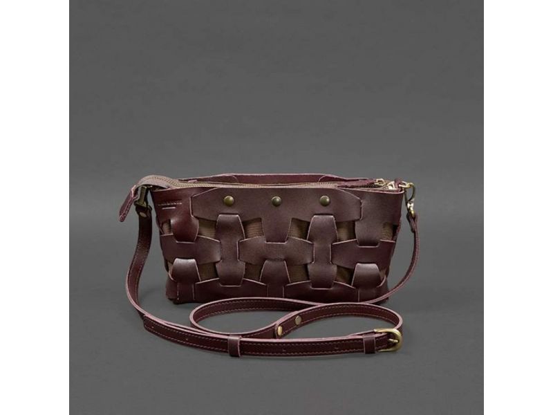 Кожаная женская сумка Пазл S бордовая Krast, фото 6