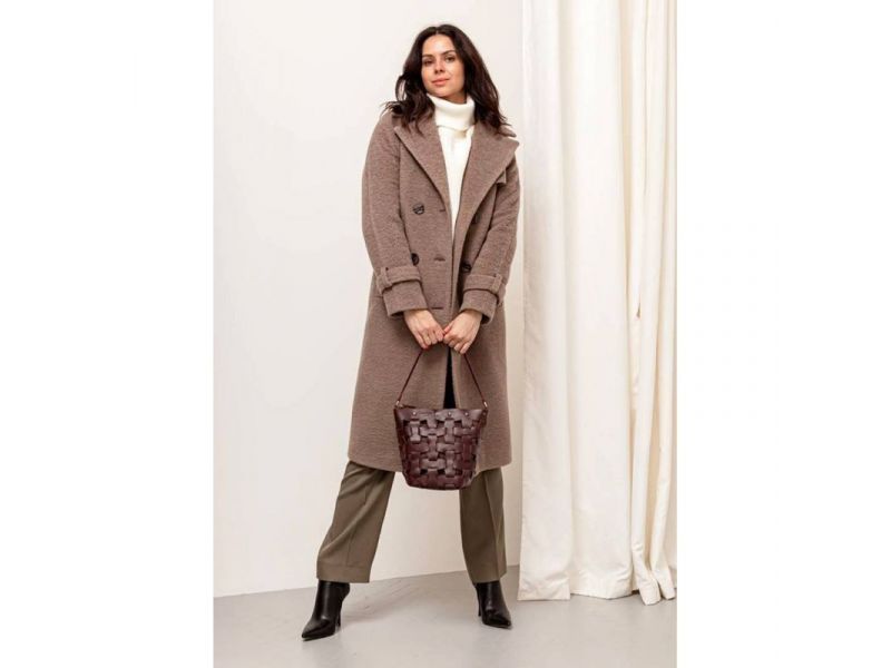 Кожаная плетеная женская сумка Пазл M бордовая Krast, фото 2