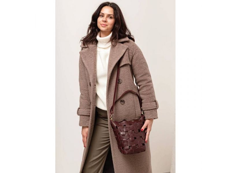 Кожаная плетеная женская сумка Пазл M бордовая Krast, фото 3