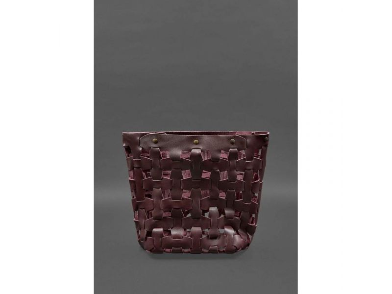 Кожаная плетеная женская сумка Пазл L бордовая краст, фото 3