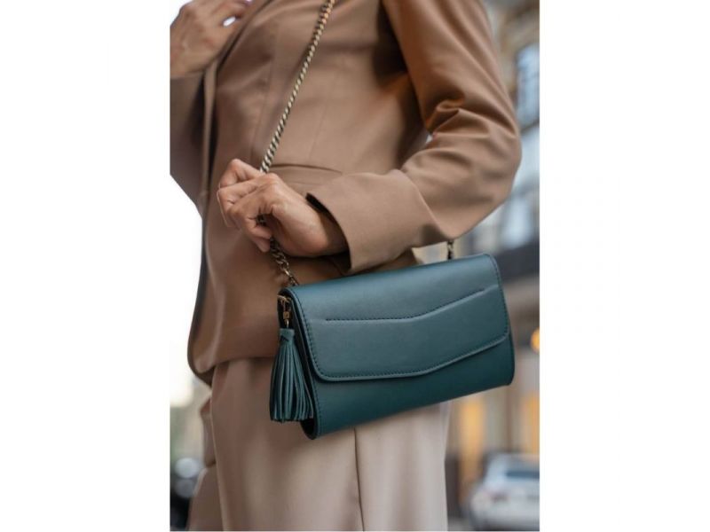 Кожаная женская сумка Элис зеленая, фото 10