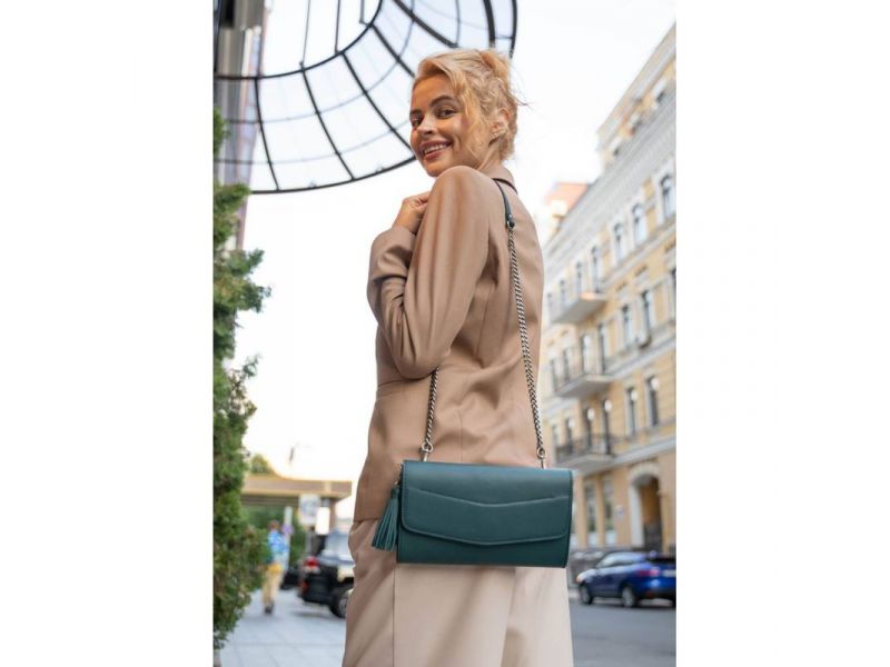 Кожаная женская сумка Элис зеленая, фото 8