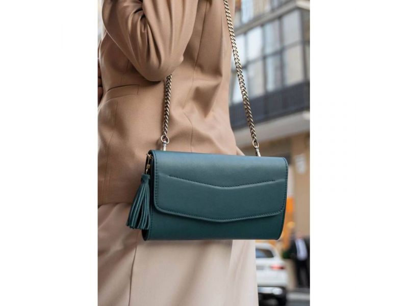 Кожаная женская сумка Элис зеленая, фото 9