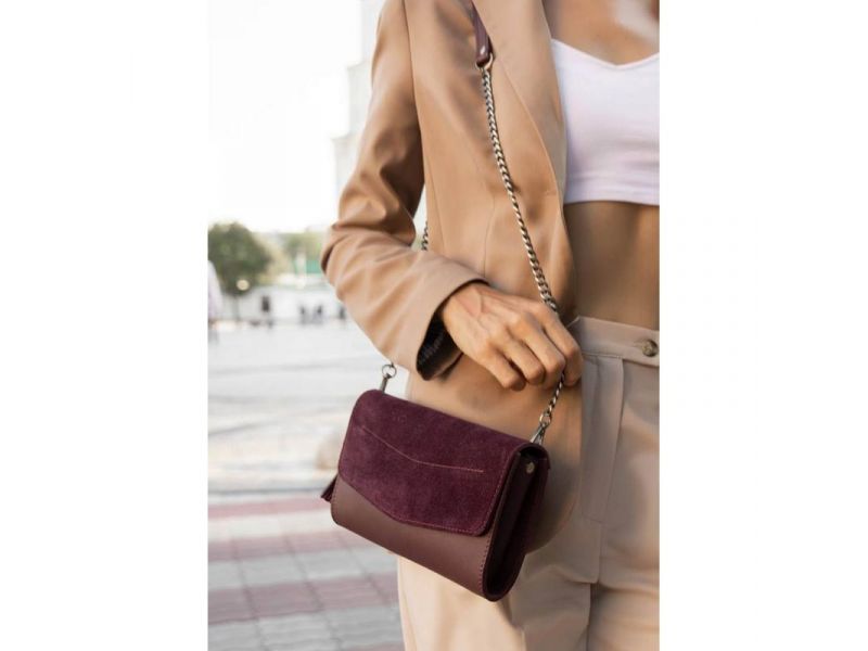 Женская кожаная сумка Элис бордовая Велюр краст, фото 1