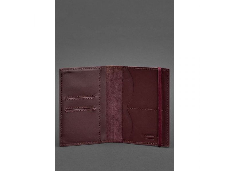 Кожаная обложка для паспорта 2.0 бордовая Краст, фото 2