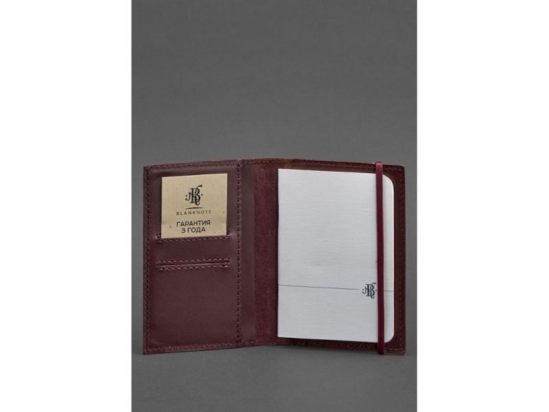 Кожаная обложка для паспорта 2.0 бордовая Краст, фото 3