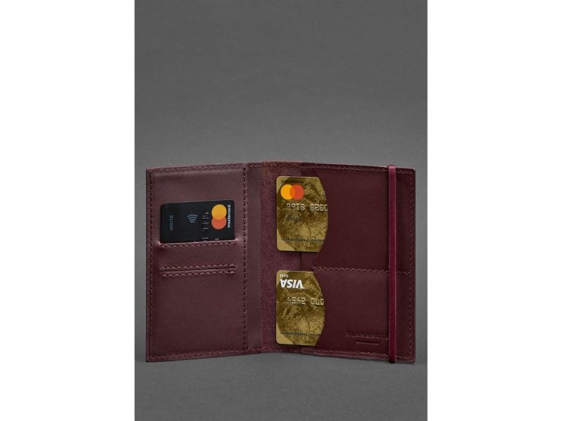 Кожаная обложка для паспорта 2.0 бордовая Краст, фото 4