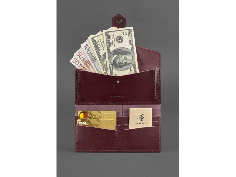 Кожаное женское портмоне 3.0 бордовое Krast, фото 2