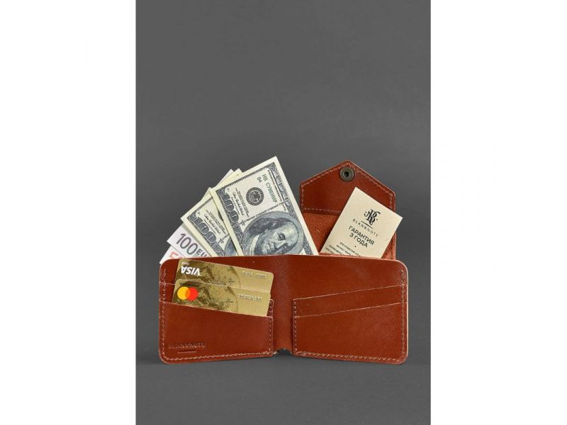 Кожаное портмоне 4.2 на кнопке светло-коричневое, фото 2