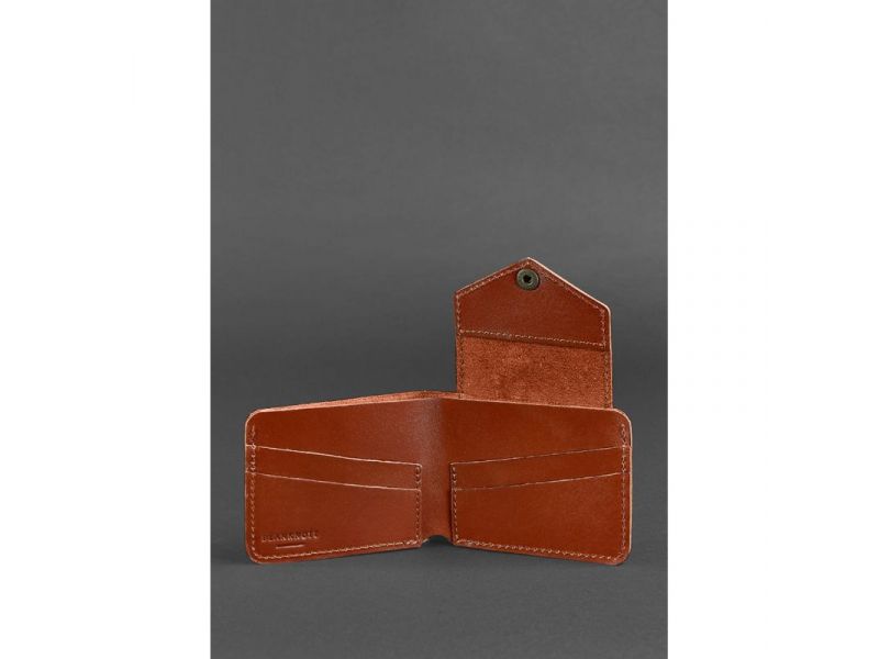 Кожаное портмоне 4.2 на кнопке светло-коричневое, фото 3