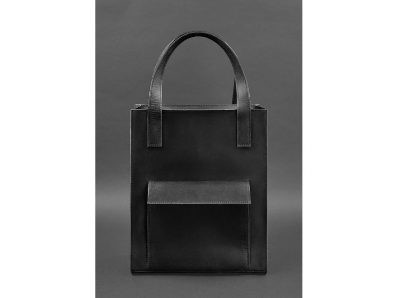 Кожаная женская сумка шоппер Бэтси с карманом черная, фото 2