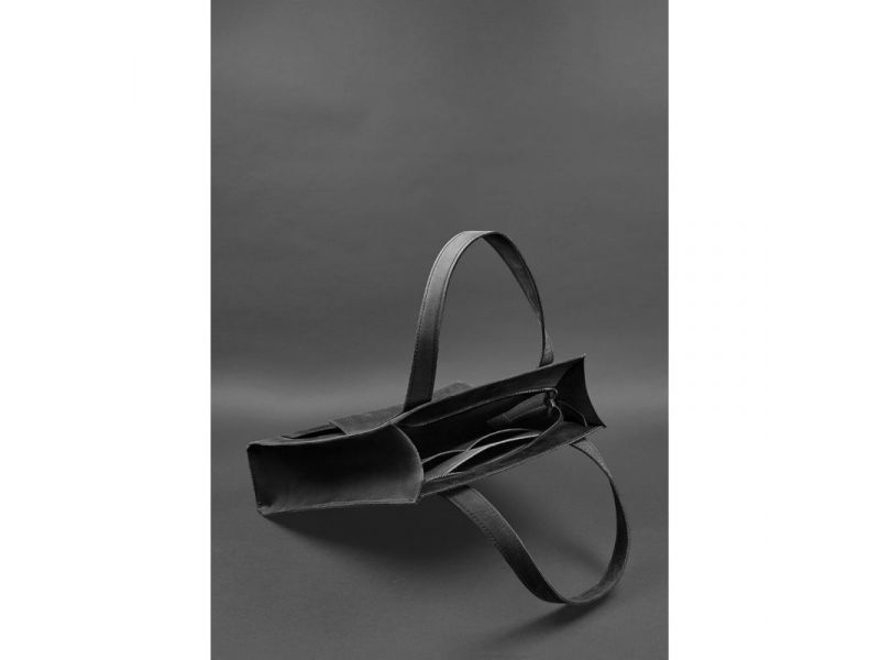 Кожаная женская сумка шоппер Бэтси с карманом черная, фото 6