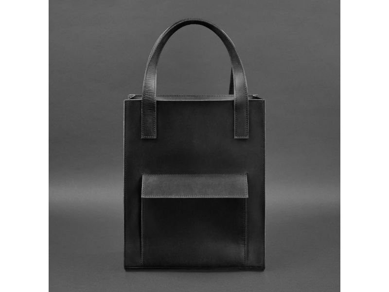 Кожаная женская сумка шоппер Бэтси с карманом черная, фото 10