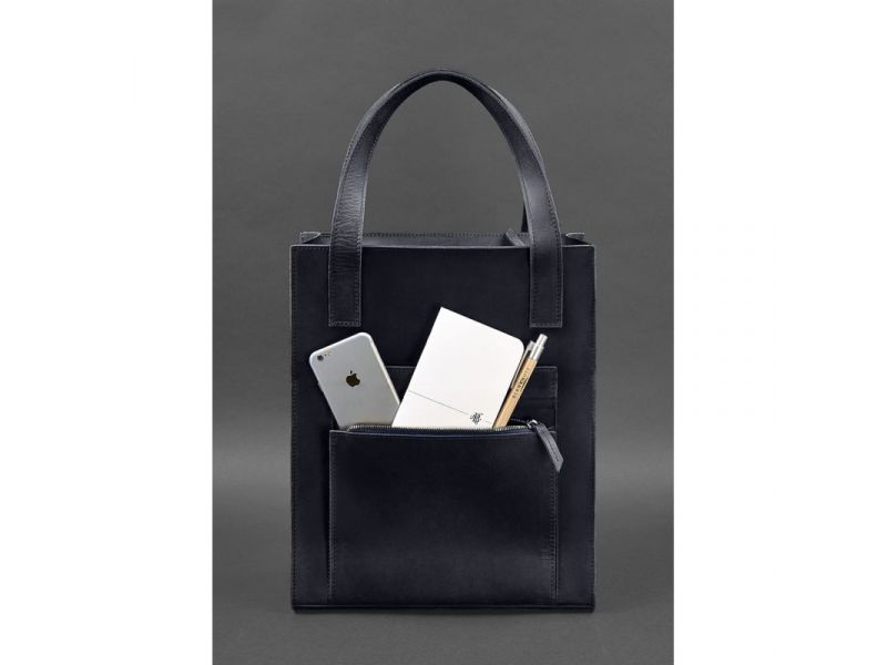 Кожаная женская сумка шоппер Бэтси с карманом синяя Crazy Horse, фото 2