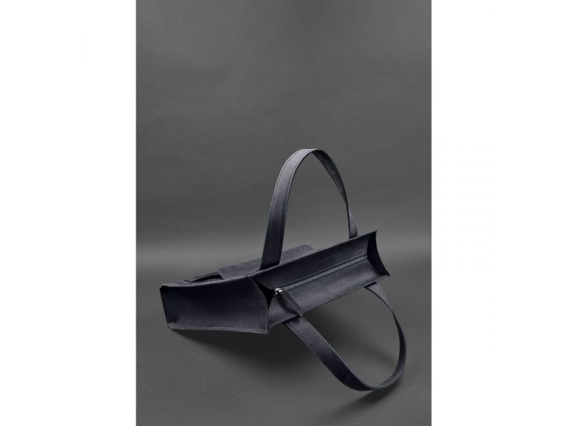 Кожаная женская сумка шоппер Бэтси с карманом синяя Crazy Horse, фото 4