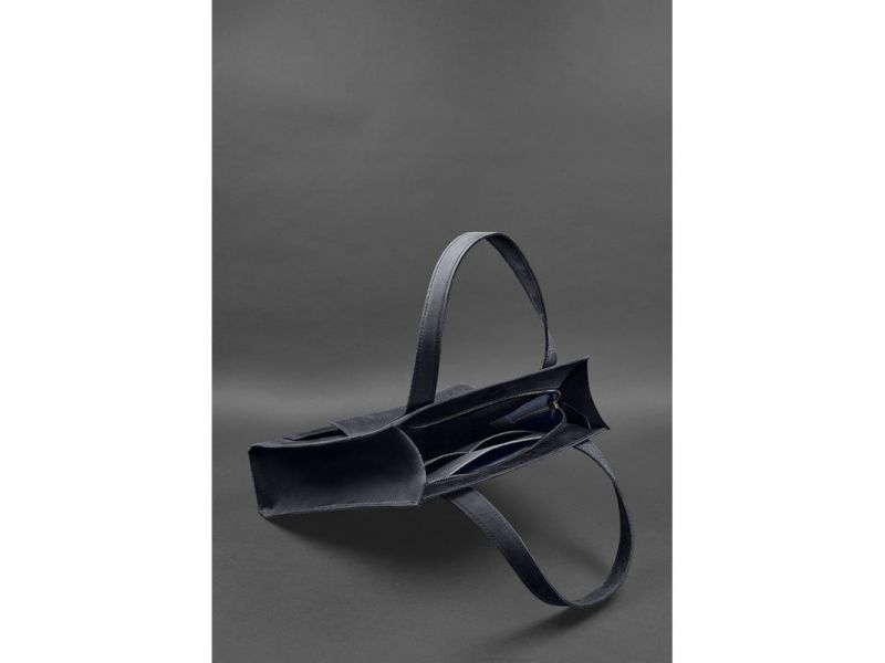 Кожаная женская сумка шоппер Бэтси с карманом синяя Crazy Horse, фото 5