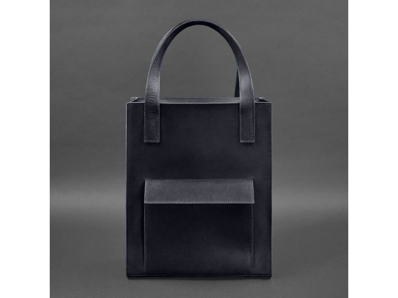 Кожаная женская сумка шоппер Бэтси с карманом синяя Crazy Horse, фото 6