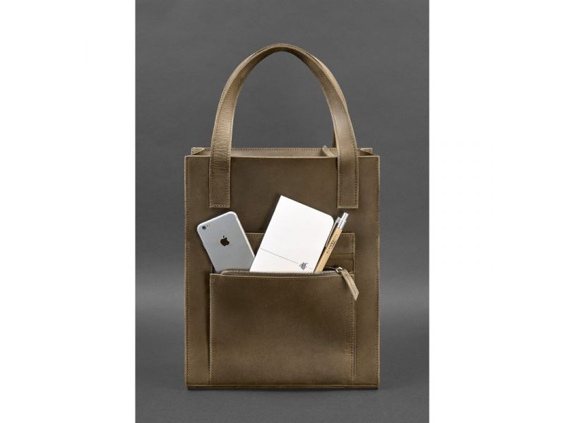 Кожаная женская сумка шоппер Бэтси с карманом темно-коричневый Crazy Horse, фото 3