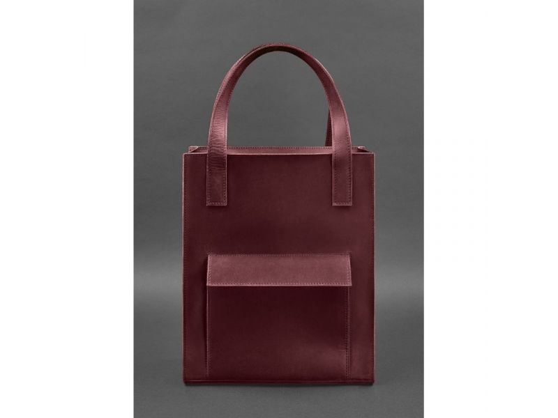 Кожаная женская сумка шоппер Бэтси с карманом бордовая, фото 2