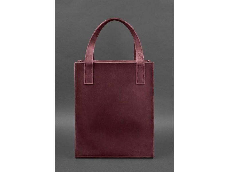 Кожаная женская сумка шоппер Бэтси с карманом бордовая, фото 4