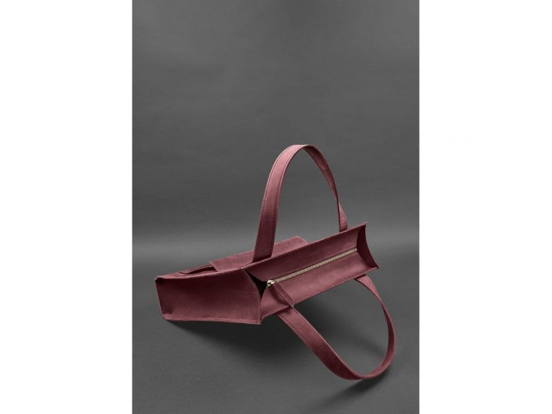 Кожаная женская сумка шоппер Бэтси с карманом бордовая, фото 5