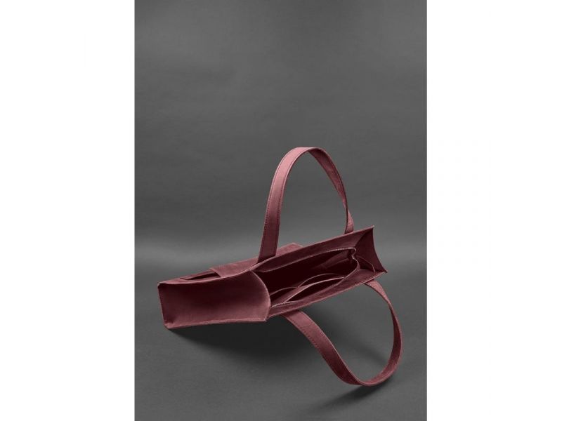 Кожаная женская сумка шоппер Бэтси с карманом бордовая, фото 6