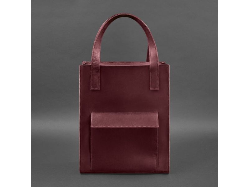 Кожаная женская сумка шоппер Бэтси с карманом бордовая, фото 10