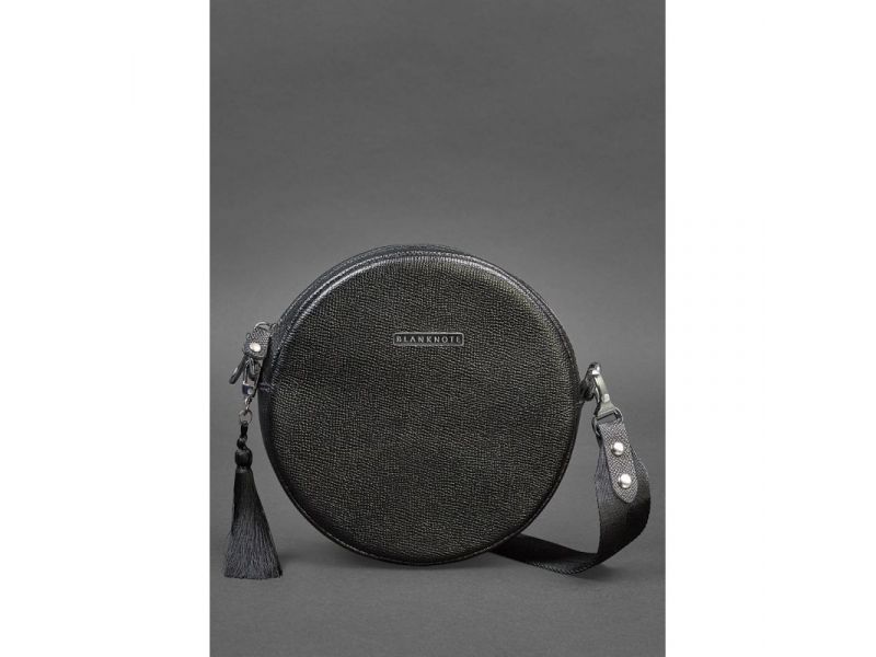 Круглая женская кожаная сумочка Tablet черная Blackwood, фото 1