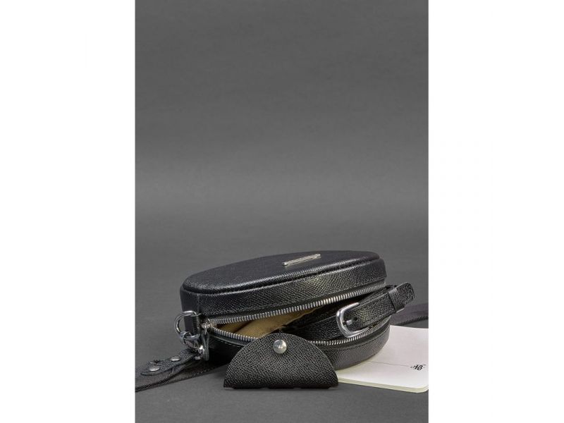 Круглая женская кожаная сумочка Tablet черная Blackwood, фото 4