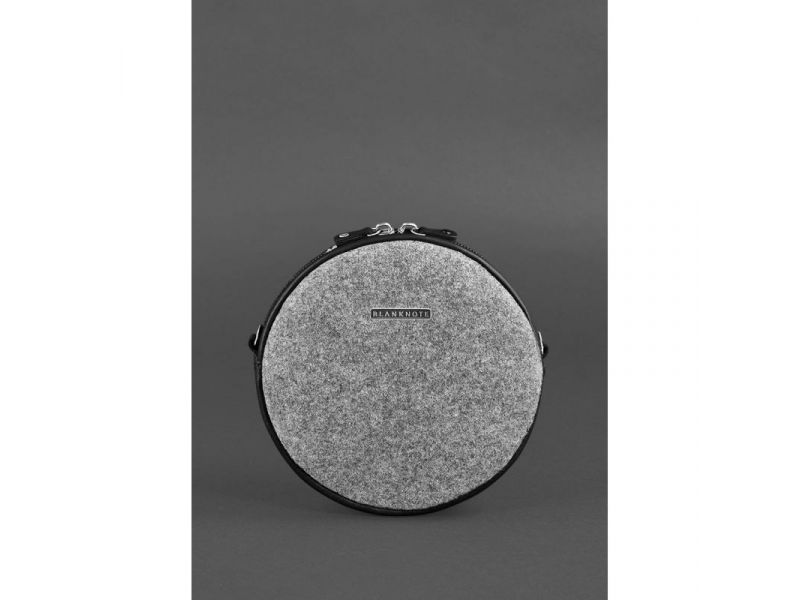 Круглая фетровая женская сумка Таблетка с кожаными черными вставками, фото 2