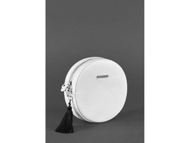 Круглая кожаная женская сумочка Tablet белая, фото 3