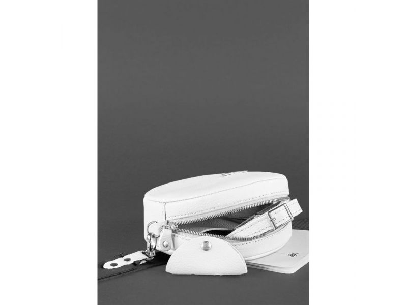 Круглая кожаная женская сумочка Tablet белая, фото 4