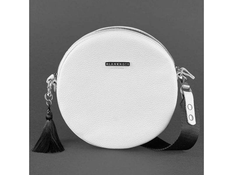 Круглая кожаная женская сумочка Tablet белая, фото 9