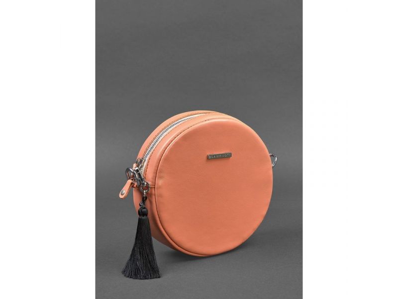 Круглая кожаная женская сумочка Tablet коралловая, фото 2