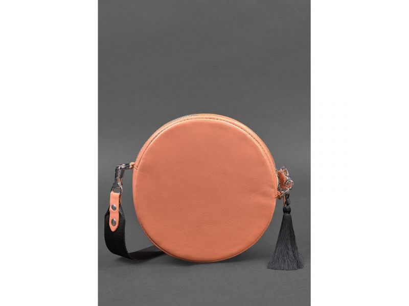 Круглая кожаная женская сумочка Tablet коралловая, фото 3