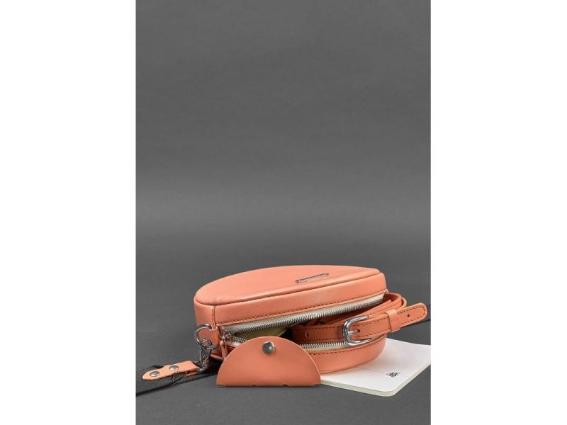 Круглая кожаная женская сумочка Tablet коралловая, фото 4