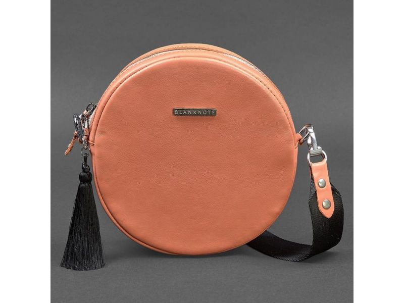 Круглая кожаная женская сумочка Tablet коралловая, фото 5